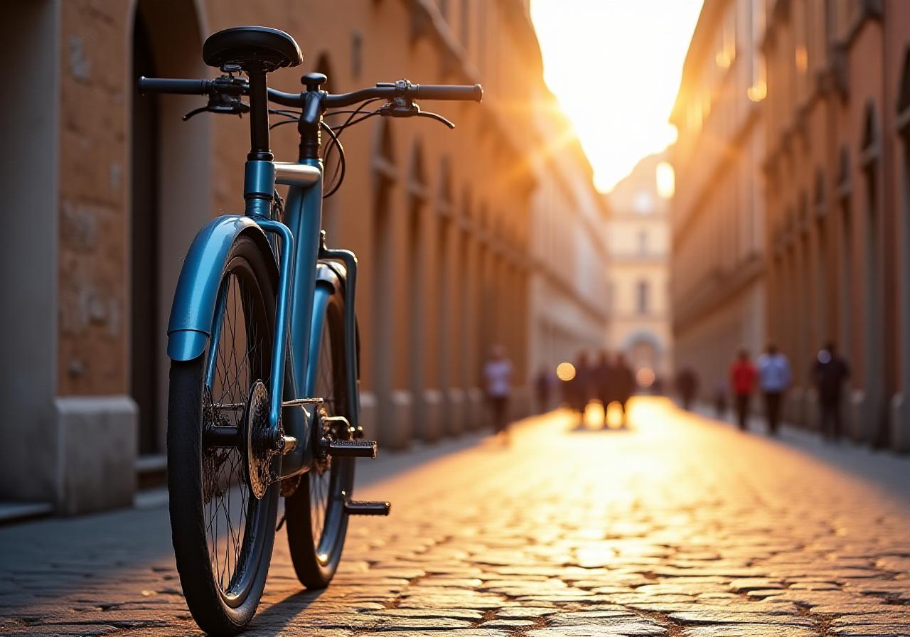 Bicicletta moderna parcheggiata sul Viale Aventino a Roma